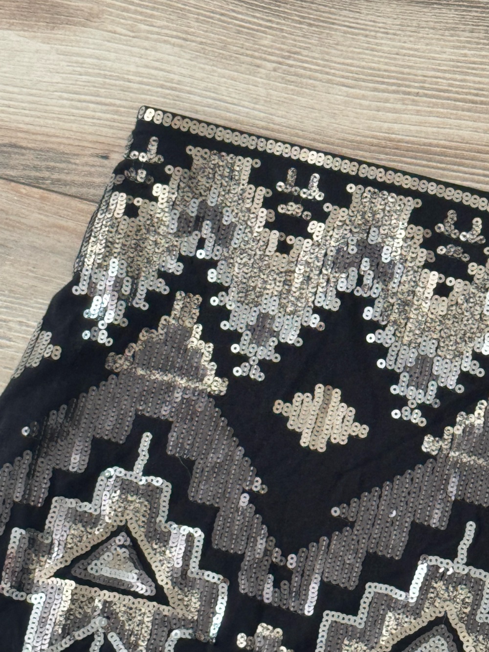 Express Sequin Mini Skirt Black Gold Silver Aztec Medium